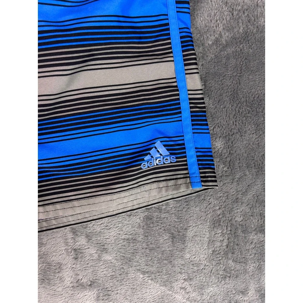 Y2K Adidas Mens Board Shorts Blue Gray Stripe‎ Drawstring Waist XL
